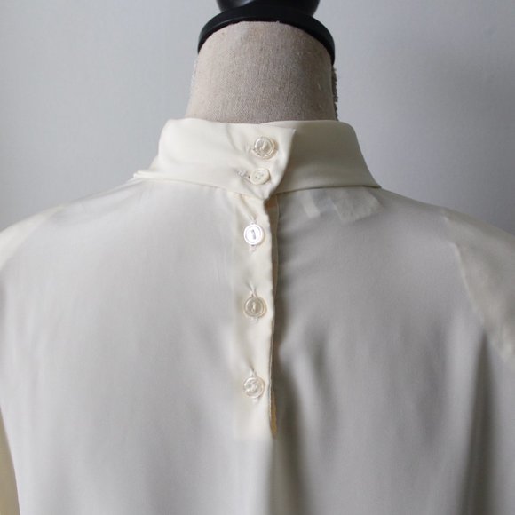 Vintage 80s Helene St. Marie High Neck Cream Blouse Long Sleeve Size 12 - Picture 10 of 12